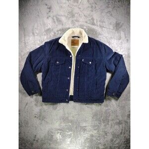 Levis Strauss Jacket Mens Blue Medium Corduroy Trucker Sherpa Lined